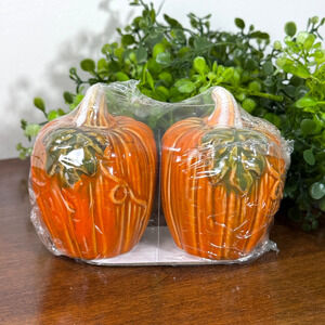 NEW Fall Novelty Ceramic Pumpkin Salt & Pepper Shaker Set
